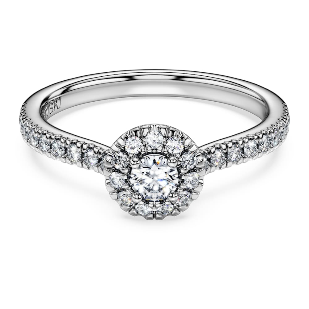 Anillo solitario con halo Eternity Diamantes creados en laboratorio peso total de 0 45 quilate Talla redonda Plata de ley